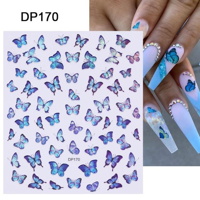 Blue Butterfly 3D Nail Stickers Flowers Leaves Self Adhesive Transfer Sliders Wraps Manicures Foils Decorations Decoration Tattoo Manicure Transfer Nail Decals Flowers Butterfly Designs Nails Supply Manicure Tips Design Nail Decoration