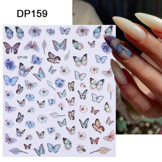 Blue Butterfly 3D Nail Stickers Flowers Leaves Self Adhesive Transfer Sliders Wraps Manicures Foils Decorations Decoration Tattoo Manicure Transfer Nail Decals Flowers Butterfly Designs Nails Supply Manicure Tips Design Nail Decoration