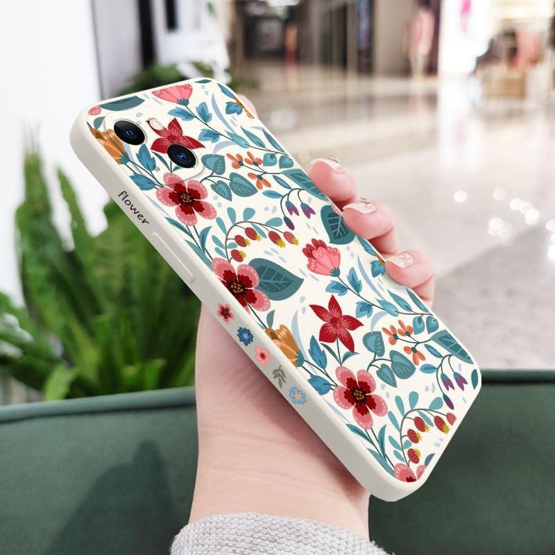 Blue Garden Phone Case For iPhone 13 12 11 Pro Max Mini X XR XS MAX 8 7 Plus 6 6S Plus Cover Retro Botanical Garden Floral Flowers Case for iPhone 13 Pro Slim Fit Full Body Case Cover