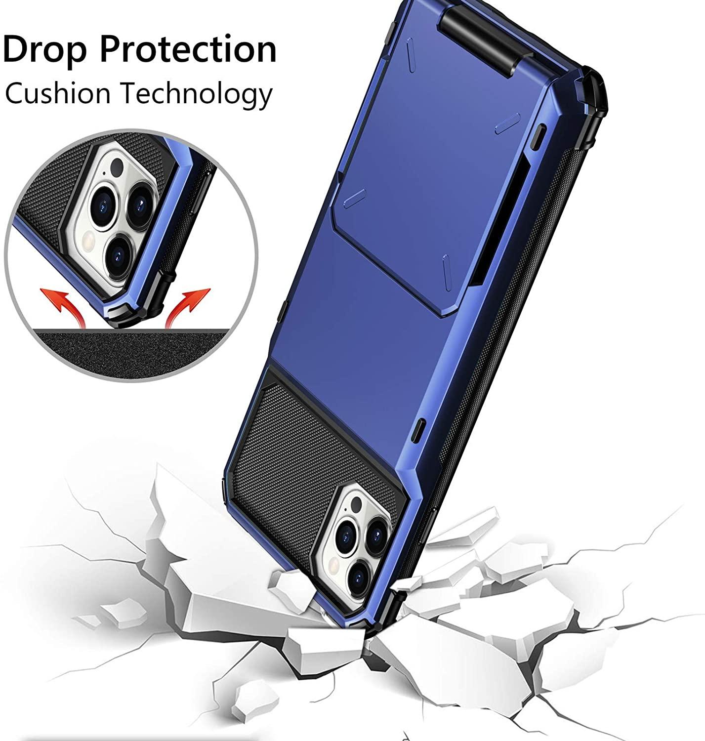 Blue Men Card Holder Hidden Pocket Phone Case Dual Layer Bumper Armor Protective Cover For iPhone 14 13 Pro Max 13 Mini 13 Pro Card Slots Wallet Case Cover Slide Armor Wallet Card Slots Holder for iPhone 13