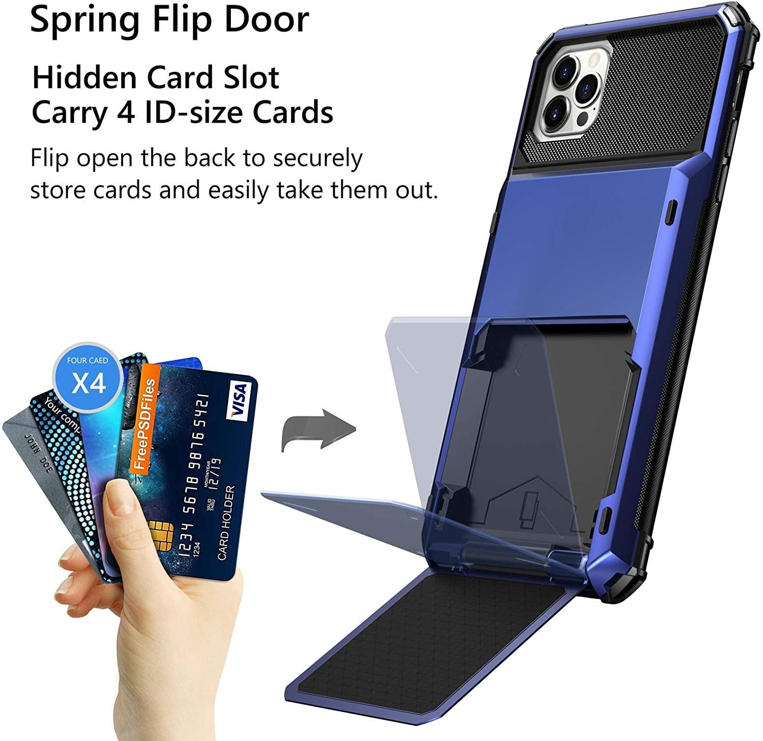 Blue Men Card Holder Hidden Pocket Phone Case Dual Layer Bumper Armor Protective Cover For iPhone 14 13 Pro Max 13 Mini 13 Pro Card Slots Wallet Case Cover Slide Armor Wallet Card Slots Holder for iPhone 13