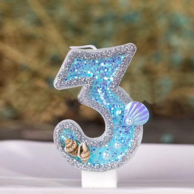 Blue Shell Glitter Number Birthday Candles Numeral Birthday Candles Cake Numeral Candles Number 0-9 Glitter Cake Topper Decoration for Birthday Wedding Anniversary Party Cake Toppers Birthday Wedding Digital Cakes Dessert Decor Birthday Decoration