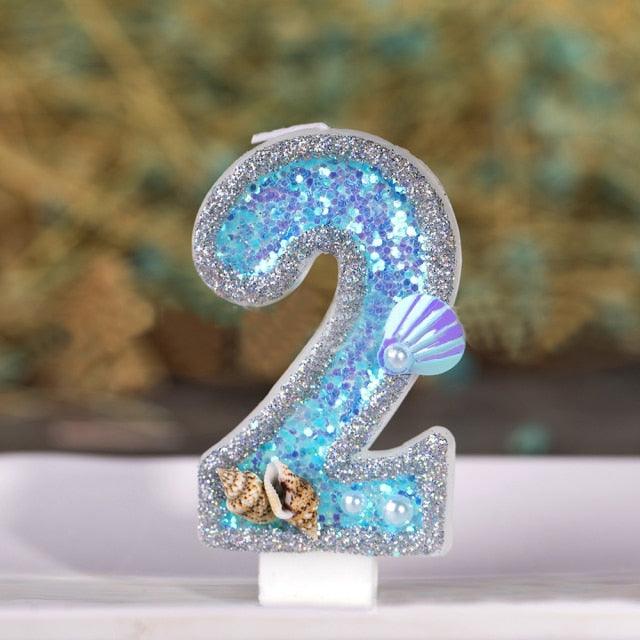 Blue Shell Glitter Number Birthday Candles Numeral Birthday Candles Cake Numeral Candles Number 0-9 Glitter Cake Topper Decoration for Birthday Wedding Anniversary Party Cake Toppers Birthday Wedding Digital Cakes Dessert Decor Birthday Decoration