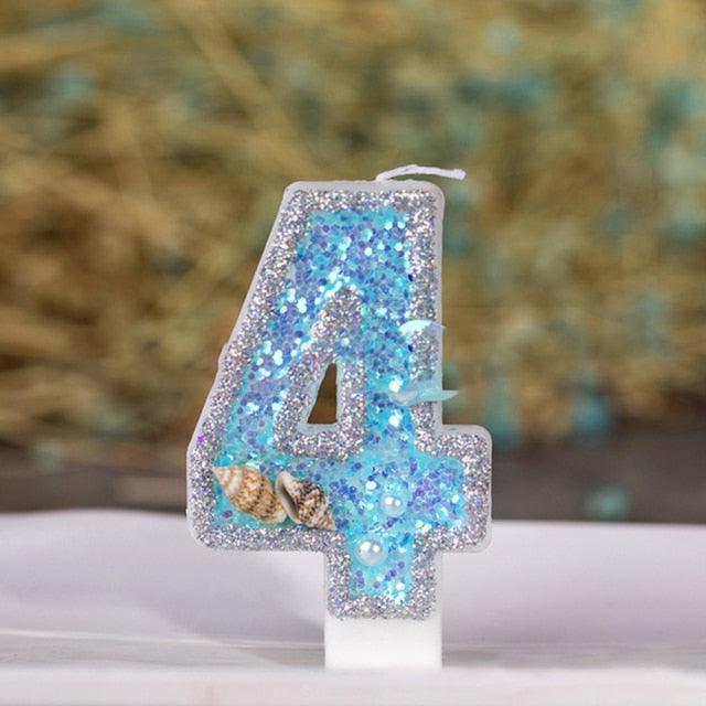 Blue Shell Glitter Number Birthday Candles Numeral Birthday Candles Cake Numeral Candles Number 0-9 Glitter Cake Topper Decoration for Birthday Wedding Anniversary Party Cake Toppers Birthday Wedding Digital Cakes Dessert Decor Birthday Decoration