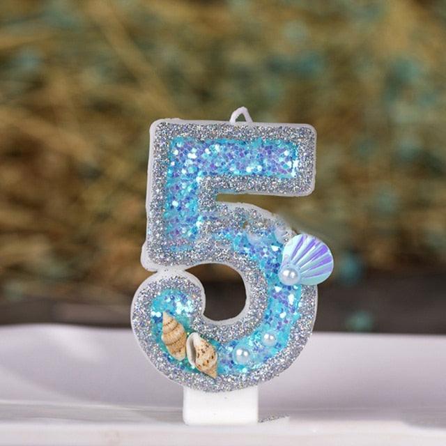 Blue Shell Glitter Number Birthday Candles Numeral Birthday Candles Cake Numeral Candles Number 0-9 Glitter Cake Topper Decoration for Birthday Wedding Anniversary Party Cake Toppers Birthday Wedding Digital Cakes Dessert Decor Birthday Decoration