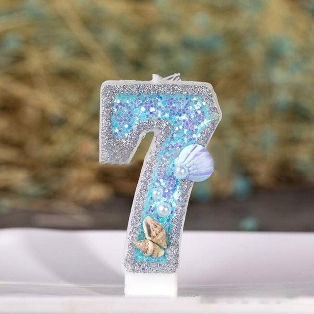 Blue Shell Glitter Number Birthday Candles Numeral Birthday Candles Cake Numeral Candles Number 0-9 Glitter Cake Topper Decoration for Birthday Wedding Anniversary Party Cake Toppers Birthday Wedding Digital Cakes Dessert Decor Birthday Decoration