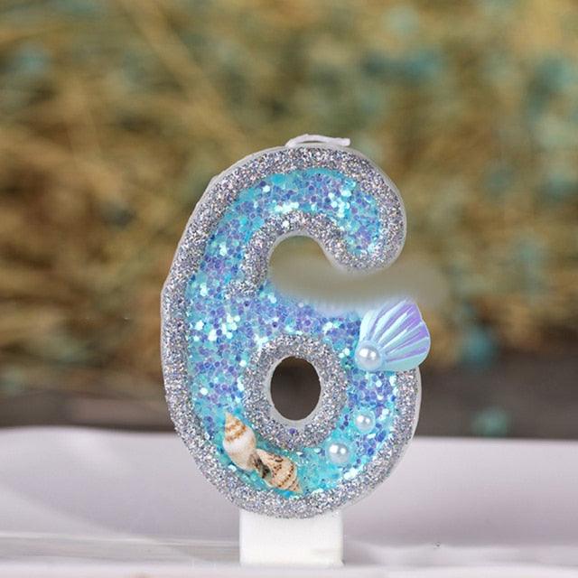 Blue Shell Glitter Number Birthday Candles Numeral Birthday Candles Cake Numeral Candles Number 0-9 Glitter Cake Topper Decoration for Birthday Wedding Anniversary Party Cake Toppers Birthday Wedding Digital Cakes Dessert Decor Birthday Decoration