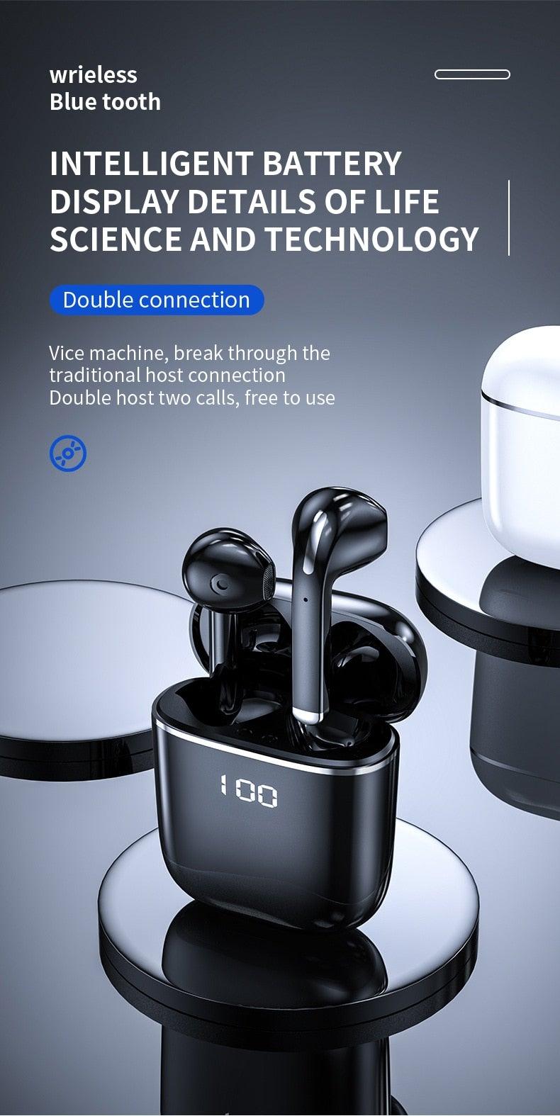 Bluetooth 5.0 Earphones LED Charging Box Wireless Headphone 9D Stereo Sound Sports Waterproof Earbuds Headsets With Microphone Wearable Wireless Clear Calls Music Headphones Immersive Sound 12 Hours Single Playtime HiFi Quality Stereo Sound