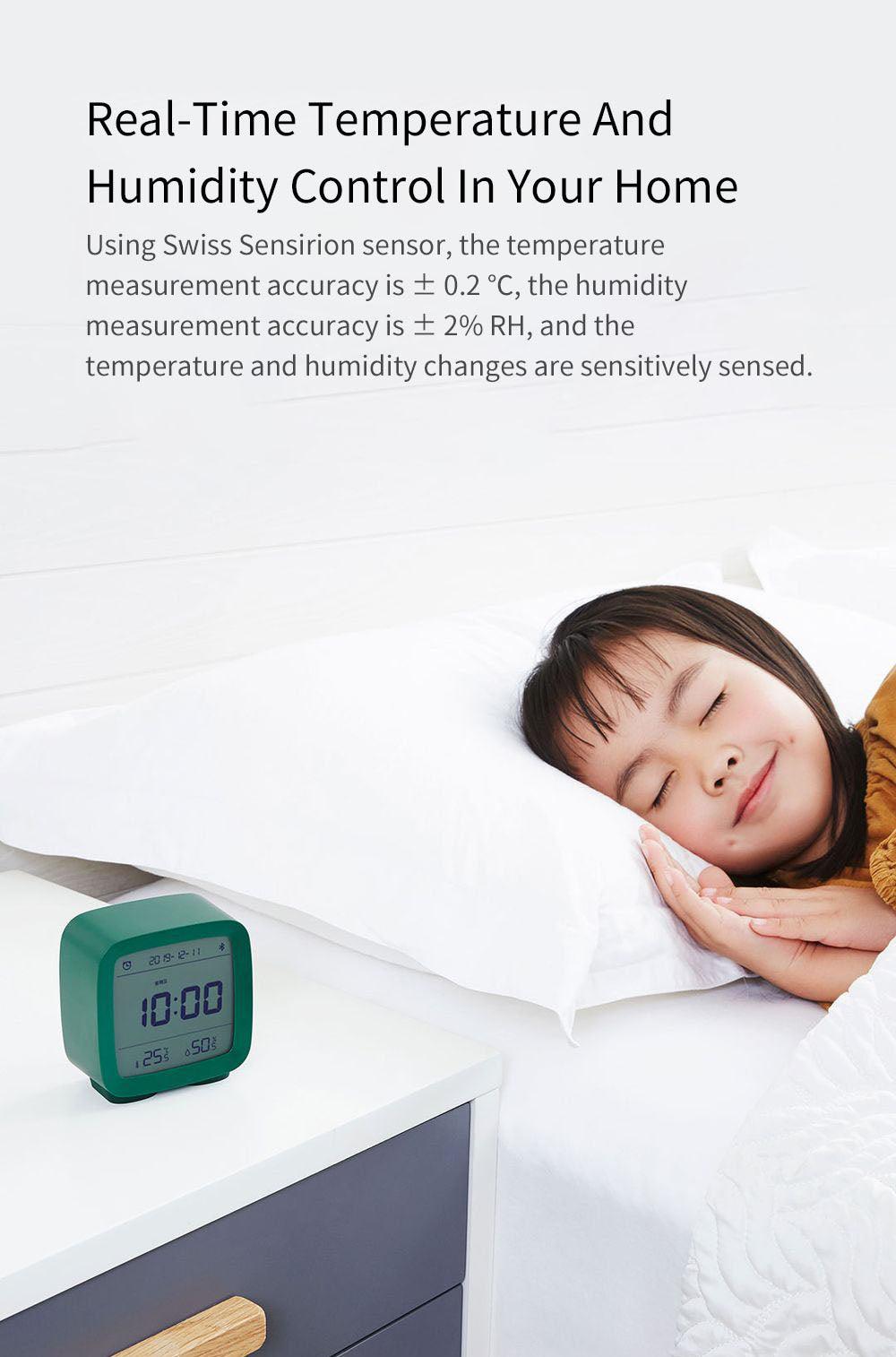 Bluetooth Alarm Clock Temperature Humidity Display LCD Screen Adjustable Clock Dual Alarm Clock with Night Light, Alarm Clock for Kids Small Alarm Clock for Home Bedroom Travel USB Powered Cute Design Nightlight With APP Smart Home