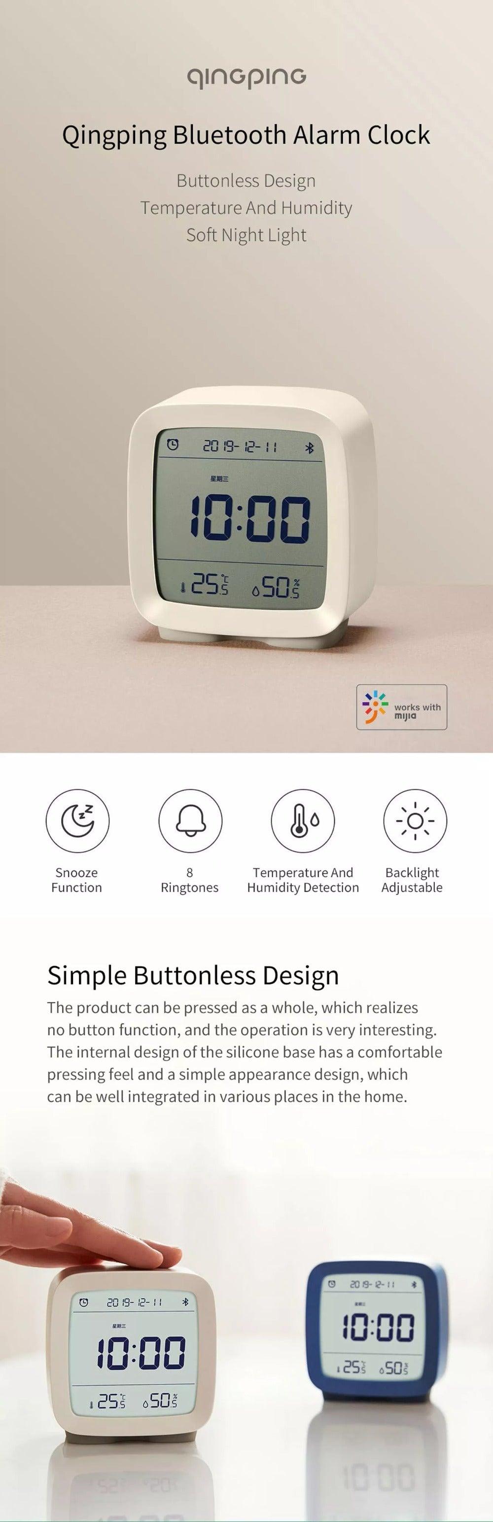 Bluetooth Alarm Clock Temperature Humidity Display LCD Screen Adjustable Clock Dual Alarm Clock with Night Light, Alarm Clock for Kids Small Alarm Clock for Home Bedroom Travel USB Powered Cute Design Nightlight With APP Smart Home