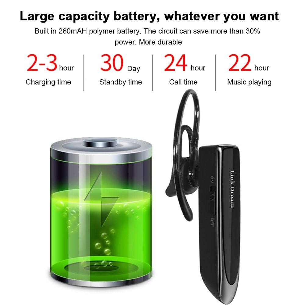 Bluetooth Earpiece V5.0 Wireless Handsfree Headset With Microphone 24 Hrs Driving Headset 30 Days Standby Time Bluetooth Music Headset Waterproof Earphone Works On All Smartphones Sport Wireless Earphones