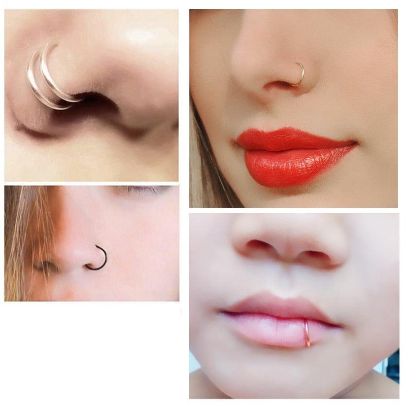 Body Jewelry Open Nose Ring  Fake Clip Sexy On Nose Ring Stainless Steel Ring Small Hoop Simple Surgical Steel Piercing Stud Thin  Butterfly Nose Ring Fake Nose Piercing for Women Cartilage Earrings Piercing Septum Nose Ring Hoop Nose Piercing