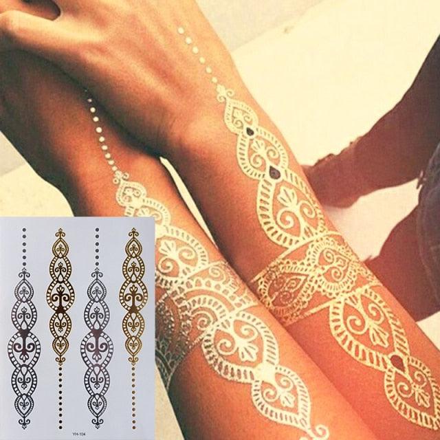 Body Tattoo Art Painting Stickers Glitter Gold Silver Temporary Waterproof Nontoxic Long Lasting Tattoos - STEVVEX Beauty - 103, Beauty, Body Tattoo, Fashion Tattoo, Gold Tattoo, Luxury Tattoo, Mens Tattoo, Silver Tattoo, Stylish Tattoo, Tattoo, Waterproof Tattoo, Womens Tattoo - Stevvex.com