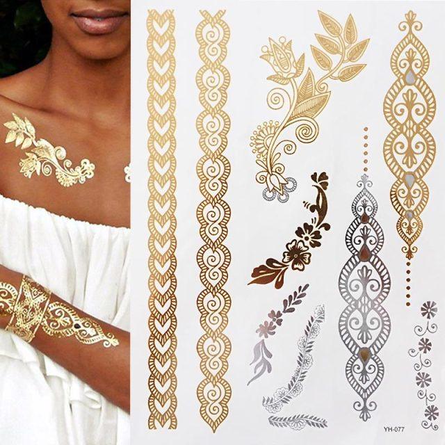 Body Tattoo Art Painting Stickers Glitter Gold Silver Temporary Waterproof Nontoxic Long Lasting Tattoos - STEVVEX Beauty - 103, Beauty, Body Tattoo, Fashion Tattoo, Gold Tattoo, Luxury Tattoo, Mens Tattoo, Silver Tattoo, Stylish Tattoo, Tattoo, Waterproof Tattoo, Womens Tattoo - Stevvex.com