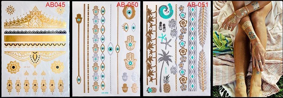 Body Tattoo Art Painting Stickers Glitter Gold Silver Temporary Waterproof Nontoxic Long Lasting Tattoos - STEVVEX Beauty - 103, Beauty, Body Tattoo, Fashion Tattoo, Gold Tattoo, Luxury Tattoo, Mens Tattoo, Silver Tattoo, Stylish Tattoo, Tattoo, Waterproof Tattoo, Womens Tattoo - Stevvex.com