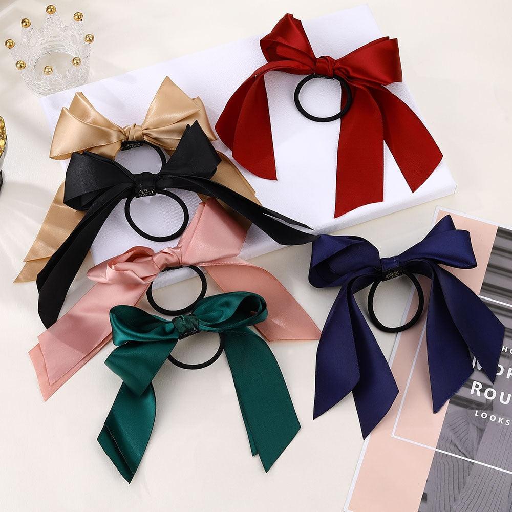 Bow-Knot Elastic Hair Bands Accessories Fashion Hair Band Long Ribbon Bow Ponytail Hair Tie Scrunchies Ponytail Holder Accessories for Women And Girls