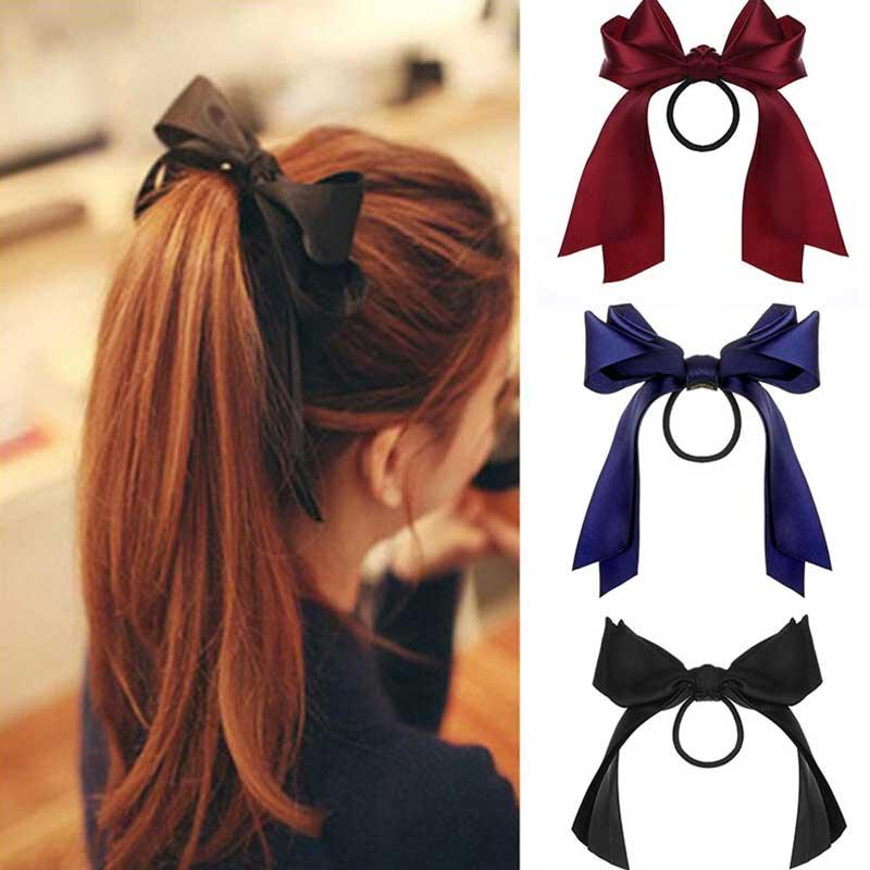 Bow-Knot Elastic Hair Bands Accessories Fashion Hair Band Long Ribbon Bow Ponytail Hair Tie Scrunchies Ponytail Holder Accessories for Women And Girls