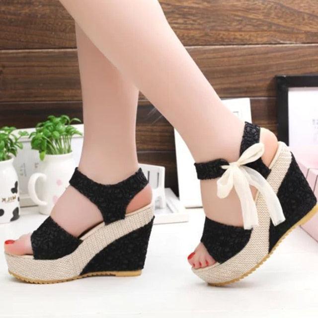 Bowknot Women High Heeled Shoes Summer Sandals Party Platform High Heels Shoes Lace Up Platform Beautiful Sandals Ankle Strap Slingback Dress Shoes