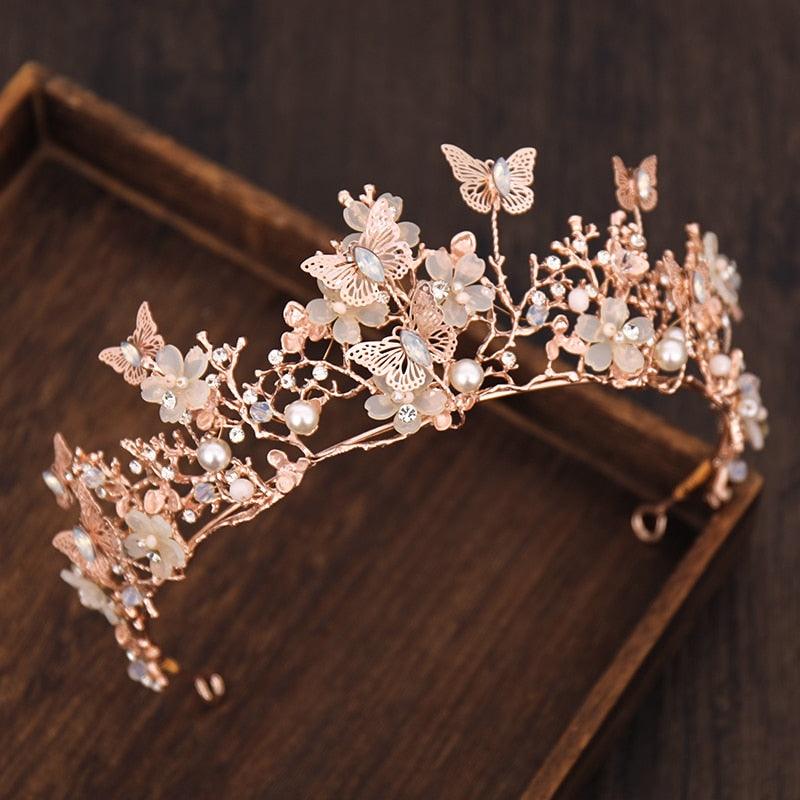 Bridal Crown Pearl Rhinestone Crown And Tiara Butterfly Hairband Wedding Hair Accessories Princess Crown Bride Tiaras Rhinestone Tiaras and Crowns Crystal Queen Crowns Flower Wedding Bride Tiara Headpiece for Women