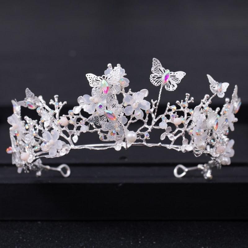 Bridal Crown Pearl Rhinestone Crown And Tiara Butterfly Hairband Wedding Hair Accessories Princess Crown Bride Tiaras Rhinestone Tiaras and Crowns Crystal Queen Crowns Flower Wedding Bride Tiara Headpiece for Women