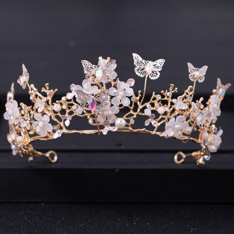 Bridal Crown Pearl Rhinestone Crown And Tiara Butterfly Hairband Wedding Hair Accessories Princess Crown Bride Tiaras Rhinestone Tiaras and Crowns Crystal Queen Crowns Flower Wedding Bride Tiara Headpiece for Women