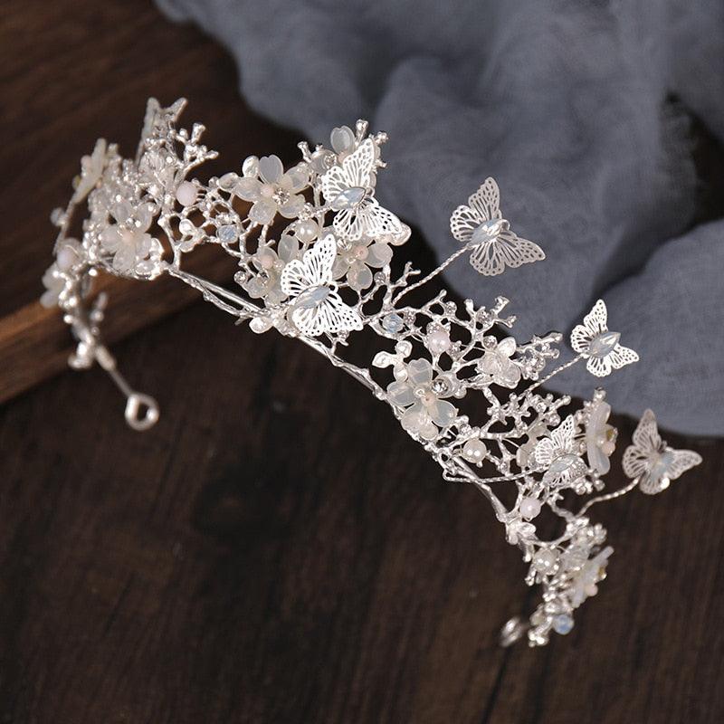 Bridal Crown Pearl Rhinestone Crown And Tiara Butterfly Hairband Wedding Hair Accessories Princess Crown Bride Tiaras Rhinestone Tiaras and Crowns Crystal Queen Crowns Flower Wedding Bride Tiara Headpiece for Women