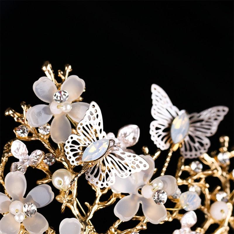 Bridal Crown Pearl Rhinestone Crown And Tiara Butterfly Hairband Wedding Hair Accessories Princess Crown Bride Tiaras Rhinestone Tiaras and Crowns Crystal Queen Crowns Flower Wedding Bride Tiara Headpiece for Women