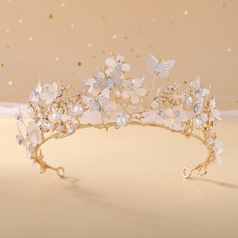 Bridal Crown Pearl Rhinestone Crown Tiara Butterfly Hairband Wedding Hair Accessories Princess Crown Bride Tiaras  Bridal Headpiece Gold Retro Crown Crystal Wedding Headpiece