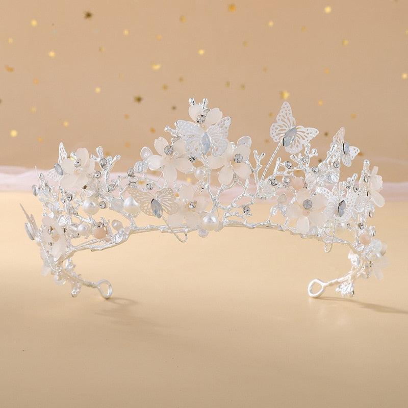 Bridal Crown Pearl Rhinestone Crown Tiara Butterfly Hairband Wedding Hair Accessories Princess Crown Bride Tiaras  Bridal Headpiece Gold Retro Crown Crystal Wedding Headpiece