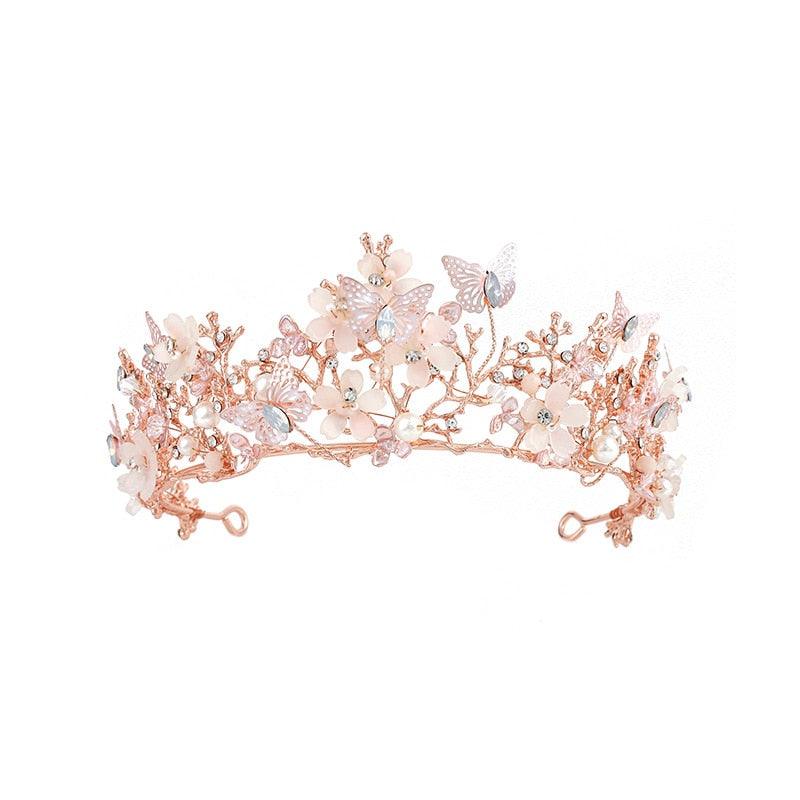 Bridal Crown Pearl Rhinestone Crown Tiara Butterfly Hairband Wedding Hair Accessories Princess Crown Bride Tiaras  Bridal Headpiece Gold Retro Crown Crystal Wedding Headpiece