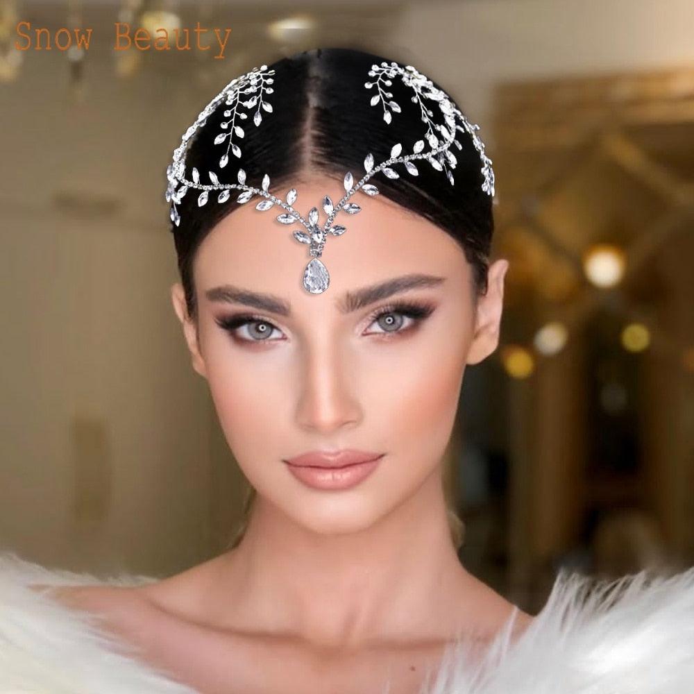 Bridal Headband Water Drop Headwear Wedding Hair Accessories Rhinestone Forehead Headpieces For Woman Pageant Crown Wedding Bridal Crystal Headband For Woman Rhinestone Hair Comb Wedding Headdress Wedding Headpiece