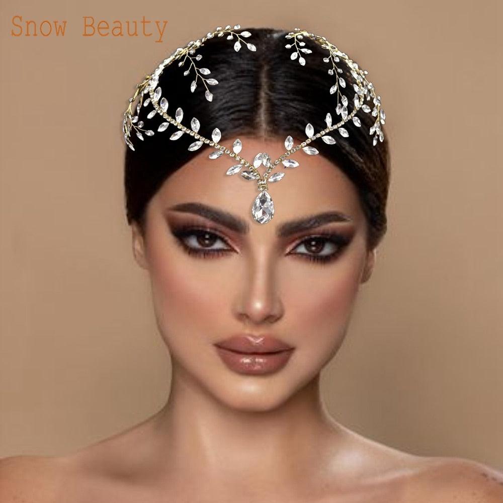 Bridal Headband Water Drop Headwear Wedding Hair Accessories Rhinestone Forehead Headpieces For Woman Pageant Crown Wedding Bridal Crystal Headband For Woman Rhinestone Hair Comb Wedding Headdress Wedding Headpiece