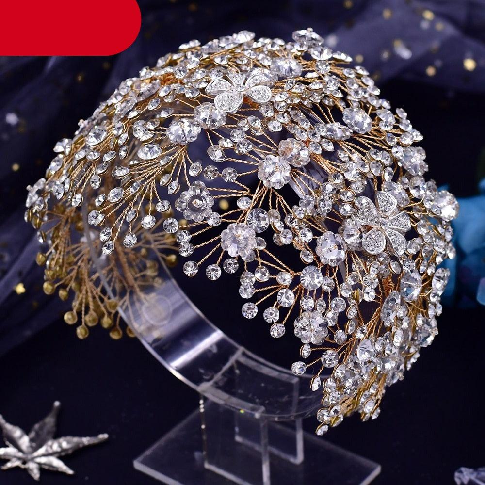 Bridal Tiara Crystal Wedding Crown Hair Accessories Luxury Bride Headdress Alloy Flower Headband Pageant Headwear  Wedding Headband Bridal Hair Pieces Rhinestone Hair Accessories For Brides