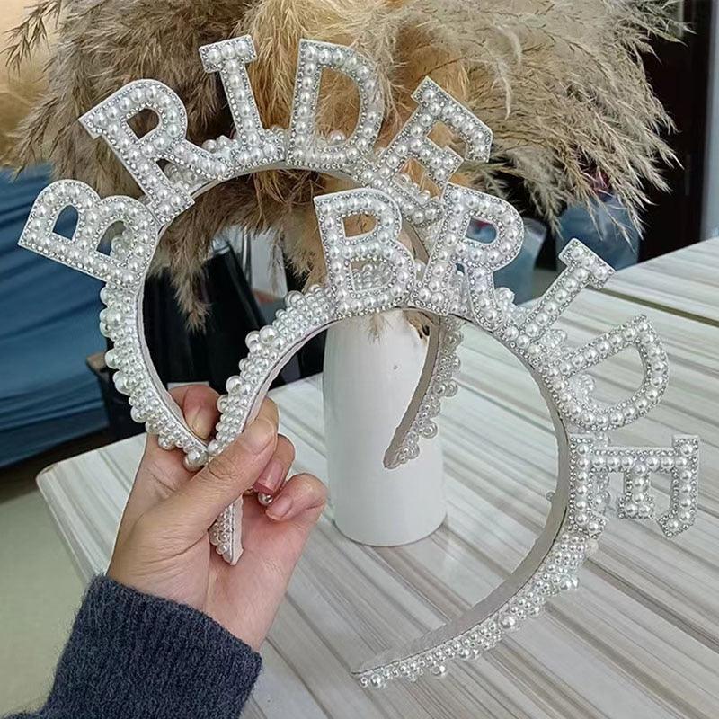 Bride to be Pearl Crown Wedding Headband Party Bridal Shower Wedding Engagement Rehearsal Dinner Decoration Gift  Rhinestone Bridesmaid Headband Bridal Shower Bachelorette Party Headbands