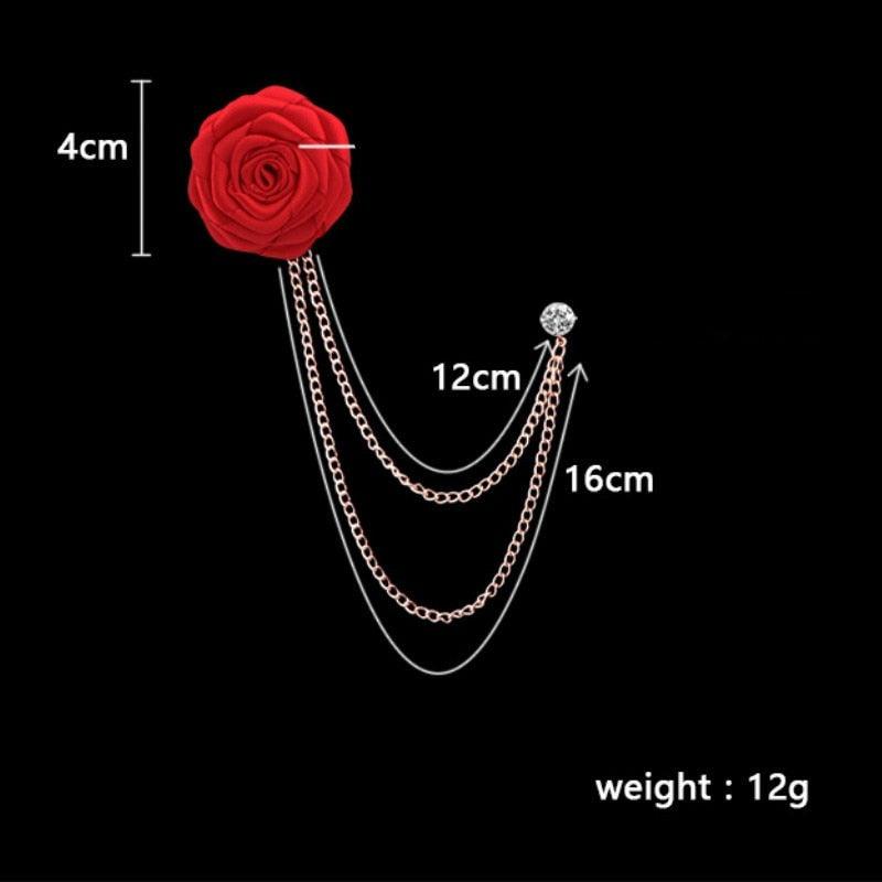 Bridegroom Wedding Brooches Hand-made Rose Flower Brooch Lapel Pin Wedding Brooches Luxury Party Brooch Unique New Trendy Flower Badge Tassel Chain Men's Suit Accessories