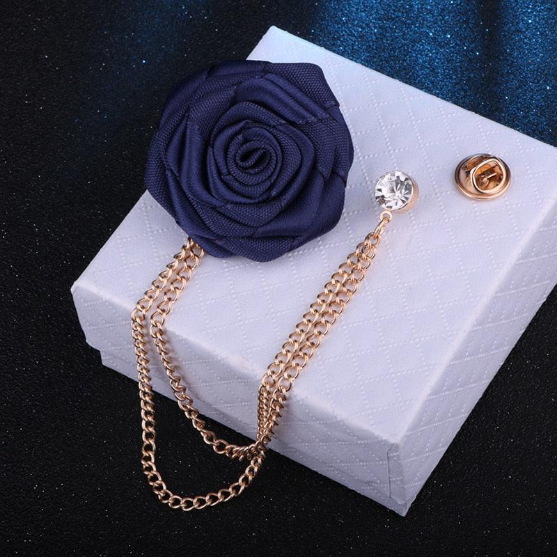 Bridegroom Wedding Brooches Hand-made Rose Flower Brooch Lapel Pin Wedding Brooches Luxury Party Brooch Unique New Trendy Flower Badge Tassel Chain Men's Suit Accessories