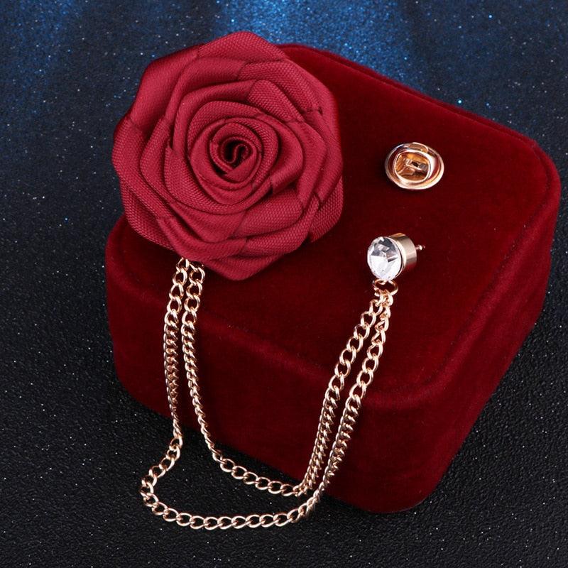 Bridegroom Wedding Brooches Hand-made Rose Flower Brooch Lapel Pin Wedding Brooches Luxury Party Brooch Unique New Trendy Flower Badge Tassel Chain Men's Suit Accessories