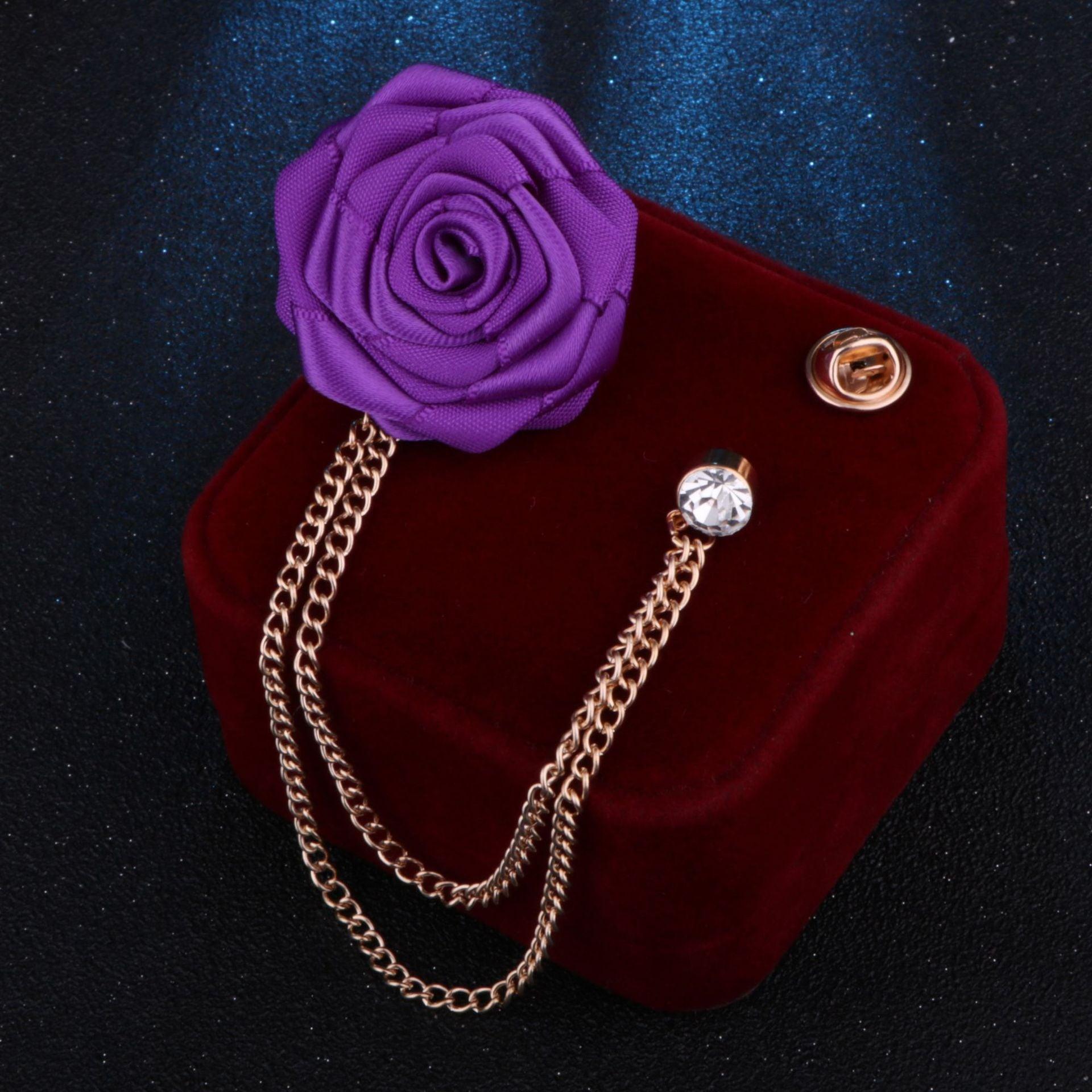 Bridegroom Wedding Brooches Hand-made Rose Flower Brooch Lapel Pin Wedding Brooches Luxury Party Brooch Unique New Trendy Flower Badge Tassel Chain Men's Suit Accessories