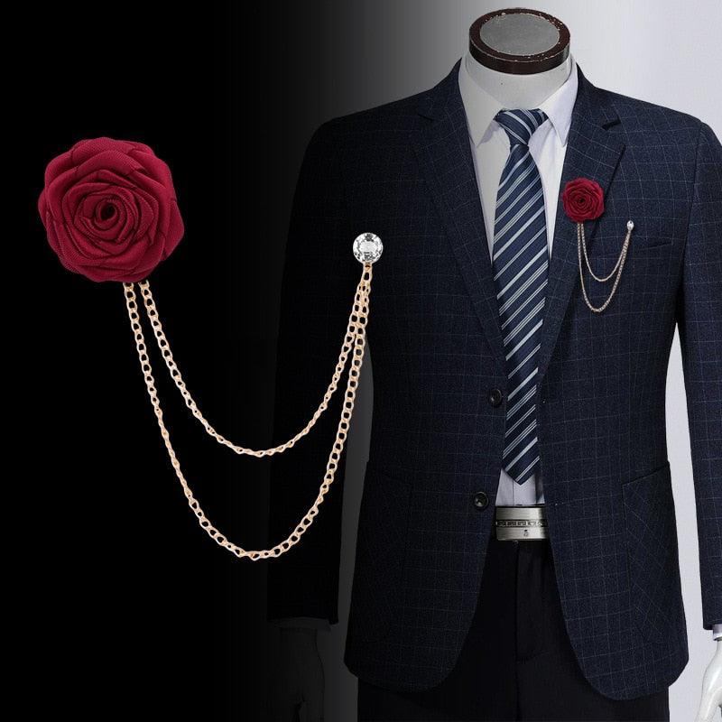 Bridegroom Wedding Brooches Hand-made Rose Flower Brooch Lapel Pin Wedding Brooches Luxury Party Brooch Unique New Trendy Flower Badge Tassel Chain Men's Suit Accessories