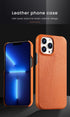 Bright Orange Mobile Phone Case With Coated Leather Case Protective Slim Phone Case Cowhide Genuine Leather Phone Case for iPhone 14 13 Pro Max Luxury Back Cover