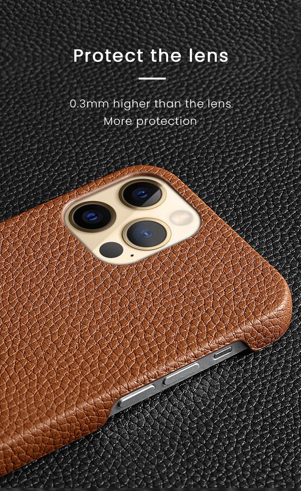 Bright Orange Mobile Phone Case With Coated Leather Case Protective Slim Phone Case Cowhide Genuine Leather Phone Case for iPhone 14 13 Pro Max Luxury Back Cover