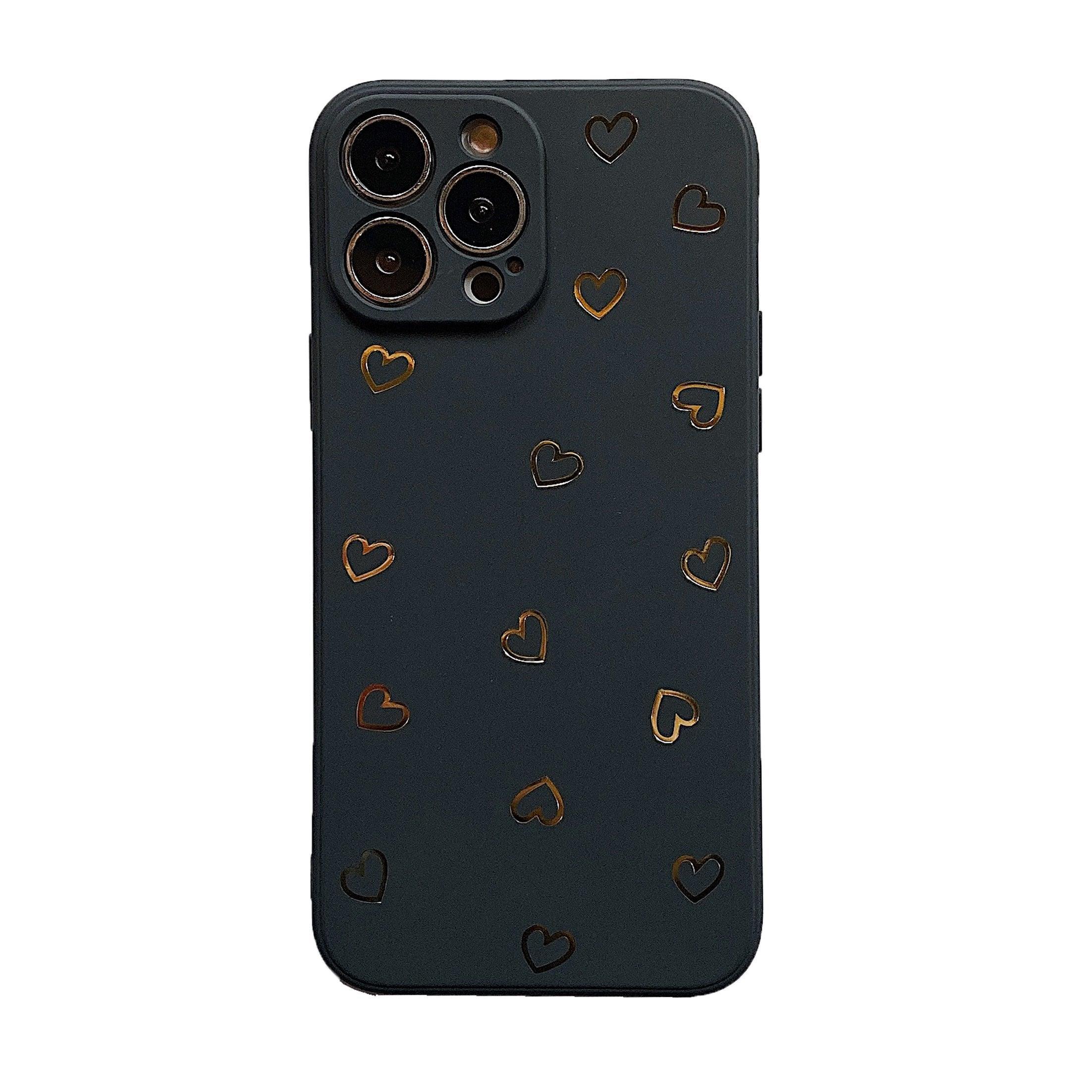 Bronzing Little Heart Phone Case For iPhone 14 Pro Max 13 12 11 X XR XS Max 7 8 Plus Silicone Camera Back Case Anti-Fall Lens Cameras Cover Protection Slim Dustproof Protective Cover Aesthetic Design for Women