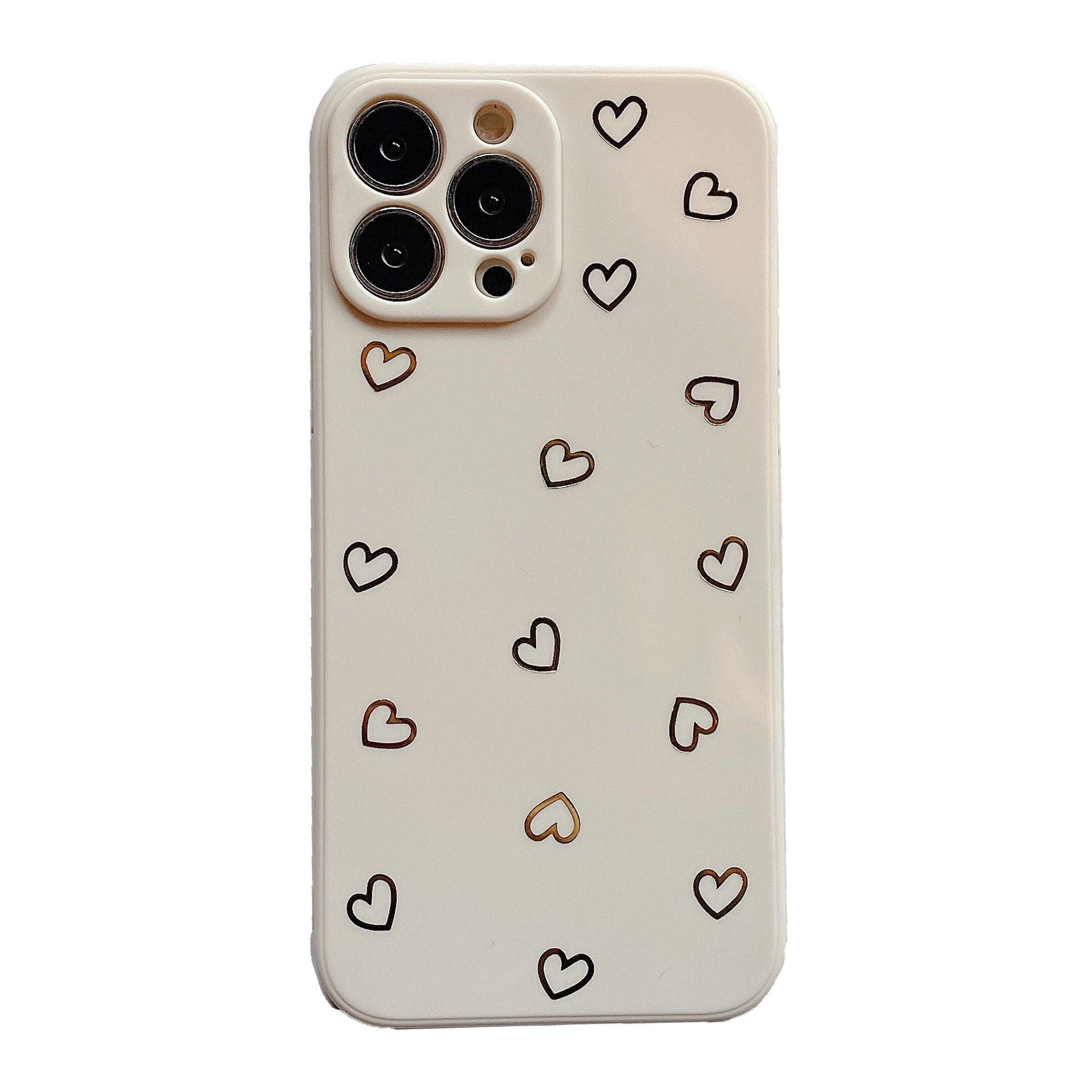 Bronzing Little Heart Phone Case For iPhone 14 Pro Max 13 12 11 X XR XS Max 7 8 Plus Silicone Camera Back Case Anti-Fall Lens Cameras Cover Protection Slim Dustproof Protective Cover Aesthetic Design for Women