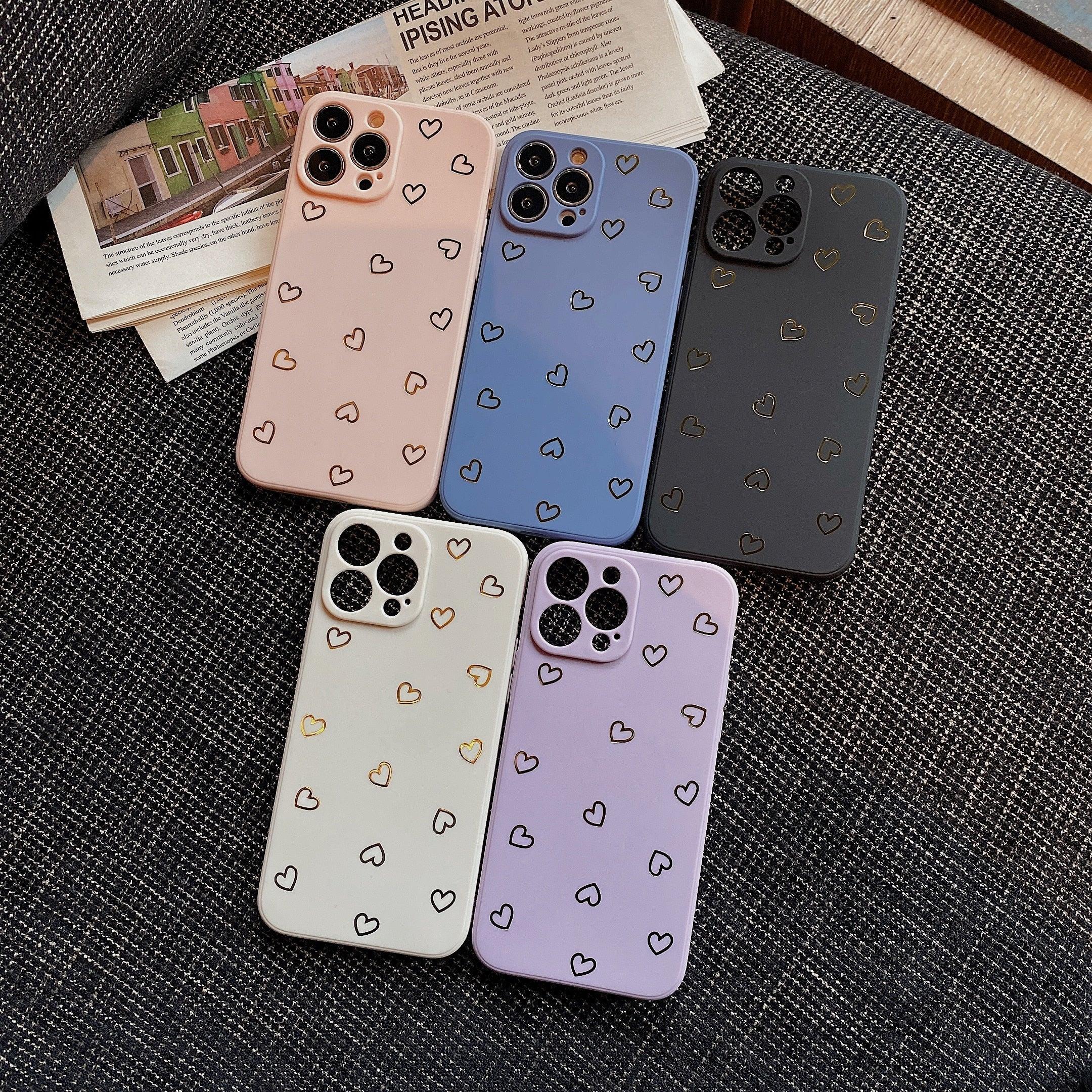 Bronzing Little Heart Phone Case For iPhone 14 Pro Max 13 12 11 X XR XS Max 7 8 Plus Silicone Camera Back Case Anti-Fall Lens Cameras Cover Protection Slim Dustproof Protective Cover Aesthetic Design for Women