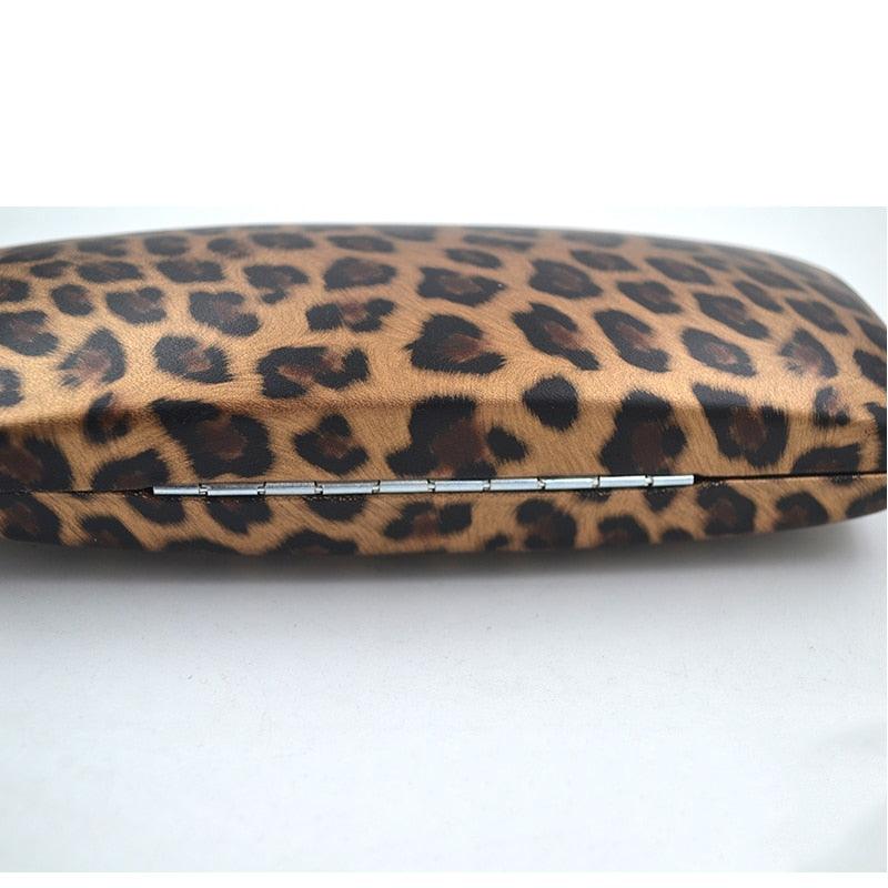 Brown Leopard Sunglasses Box Flip Reading Glasses Case Clamshell Eyeglasses Protective Case Hard Shell For Men Women Unisex Portable Travel Sunglasses Cases PU Leather Glasses Storage Box Holder