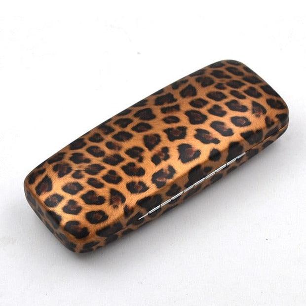 Brown Leopard Sunglasses Box Flip Reading Glasses Case Clamshell Eyeglasses Protective Case Hard Shell For Men Women Unisex Portable Travel Sunglasses Cases PU Leather Glasses Storage Box Holder