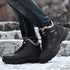 Brown Soft Winter Warm Leather Mens Boots Fur Snow Boots Outdoor Winter Casual Shoes Rubber Ankle Boots Non Slip Fur Lined Boots Leather Comfortable Mens Mountain Shoes