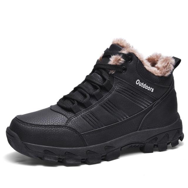 Brown Soft Winter Warm Leather Mens Boots Fur Snow Boots Outdoor Winter Casual Shoes Rubber Ankle Boots Non Slip Fur Lined Boots Leather Comfortable Mens Mountain Shoes