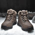 Brown Soft Winter Warm Leather Mens Boots Fur Snow Boots Outdoor Winter Casual Shoes Rubber Ankle Boots Non Slip Fur Lined Boots Leather Comfortable Mens Mountain Shoes