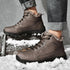 Brown Soft Winter Warm Leather Mens Boots Fur Snow Boots Outdoor Winter Casual Shoes Rubber Ankle Boots Non Slip Fur Lined Boots Leather Comfortable Mens Mountain Shoes